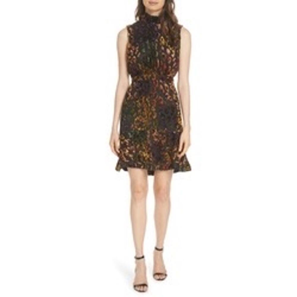 Saloni Fleur Devore Leopard Silk Blend Mini Dress SheerParty Y2K  Size  6